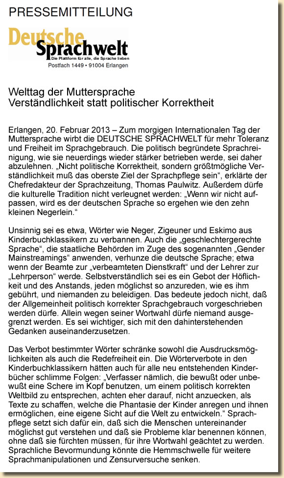 Deutsche Sprachwelt Pressemitteilung